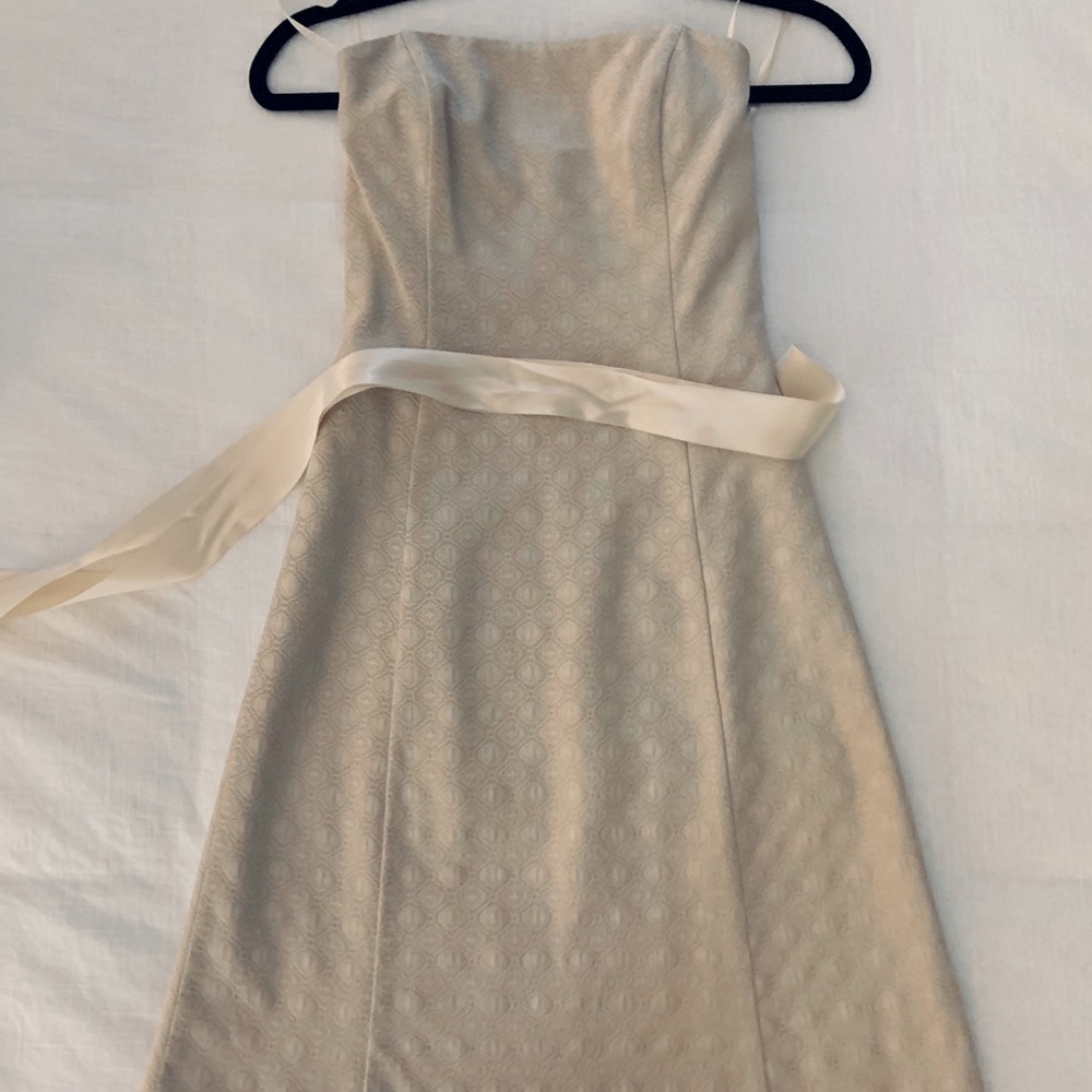🌹VINTAGE WHBM Champagne Brocade Strapless Dress